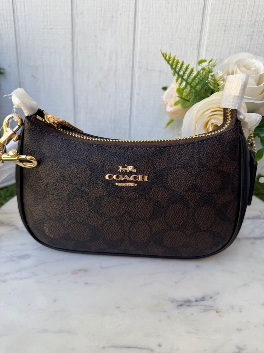 Coach Teri mini signature Canvas Shoulder Bag in Black and Dark Brown crossbody - Picture 6 of 16